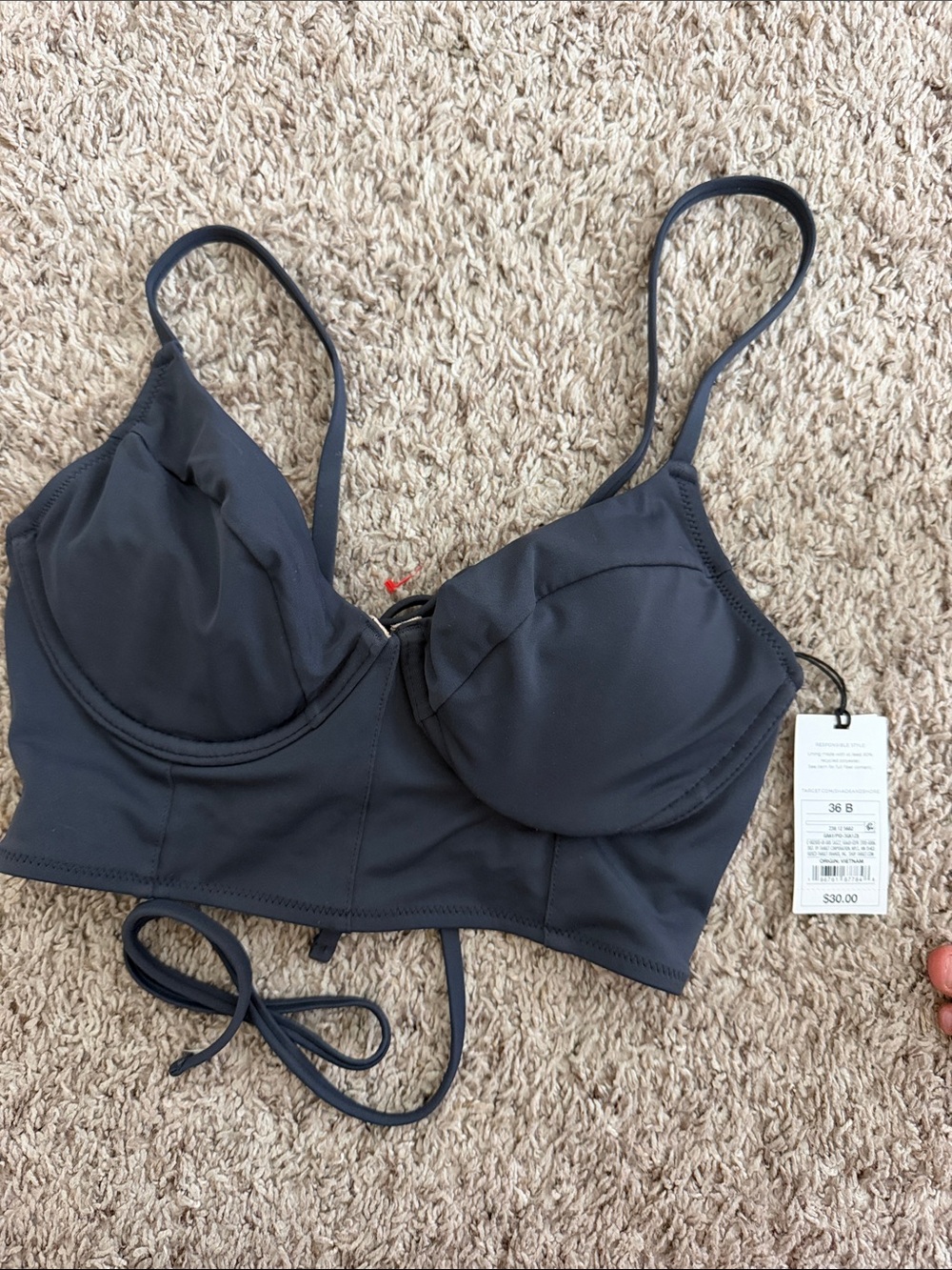 Shade & Shore bathing suit top in Charcoal Gray -size 36 B